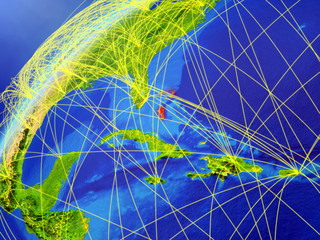 Bahamas on model of planet Earth with international networks. Concept of digital communication and technology.
