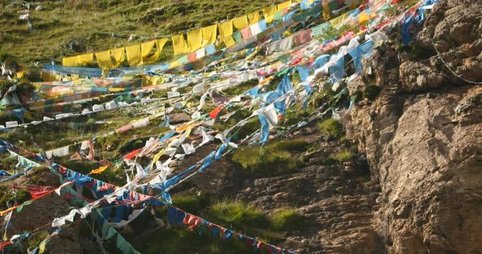 4k prayer flag on lhasa mountain,tibet.