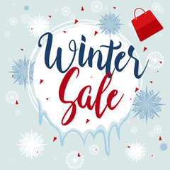 Winter Sale Banner Label Flyer Frozen Ice Snowflake
