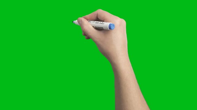 Male Hand Whiteboard Blue Marker Scribble Writing Short Strokes Loop Animation  shot on Green Screen Chroma Key and Prekeyed for One Click Keying