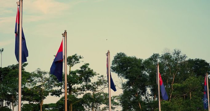 Johore flags waving in the evening at independence park