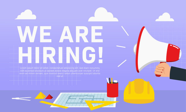 We Are Hiring Architecture Civil Engineer. Recruitment Poster Ads Illustration For Architect Civil Engineer