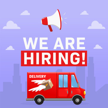 We are hiring driver. Driver poster recruitment illustration square size for social media placement