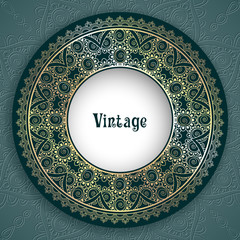 Vintage ornamental round frame for greeting card, invitation or packaging design