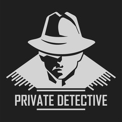 Private detective logo of vector man in hat for investigation service agency