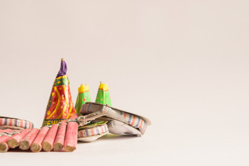Different types crackers used in Diwali celebration on isolated background 