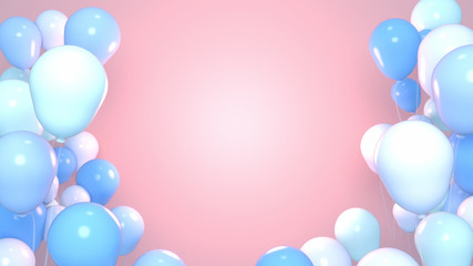 Blue balloons on pink background. Ideal background for product display. 3d rendering picture.