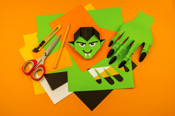 Orange origami background collection of Halloween