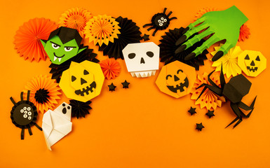 Orange origami background collection of Halloween