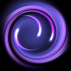 Fantastic background with neon round frame and space portal into another dimension