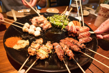 shish kebab on skewers on grill