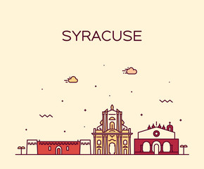 Syracuse skyline Sicily Italy vector linear style