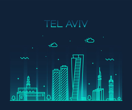 Tel Aviv Skyline Israel Vector Linear Style