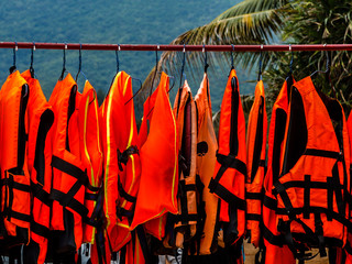 Life jacket hanging near the sea.