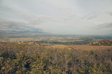 Panoramic view of the city from mountains.