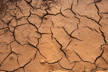 Texture of red earth cracks. Scratched grunge background.  Cracked earth ground.  Cracks in texture of dry earth surface