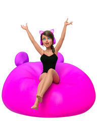 gamer girl cartoon in a white background