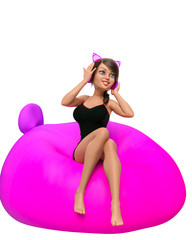 gamer girl cartoon in a white background