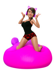 gamer girl cartoon in a white background