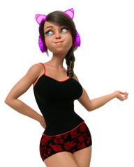 gamer girl cartoon in a white background