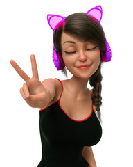 gamer girl cartoon in a white background