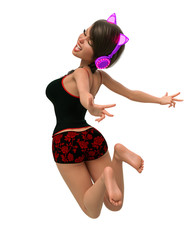 gamer girl cartoon in a white background