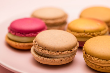Macaron in pink plate