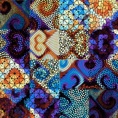 Seamless background pattern. Mosaic art pattern based on Art Nouveau style. Block design of squares. Vector image.