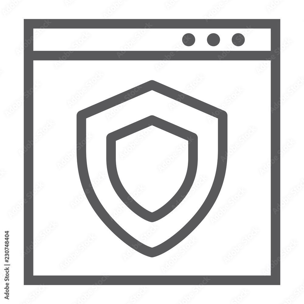 Poster internet security line icon, safety and network, shield sign, vector graphics, a linear pattern on a