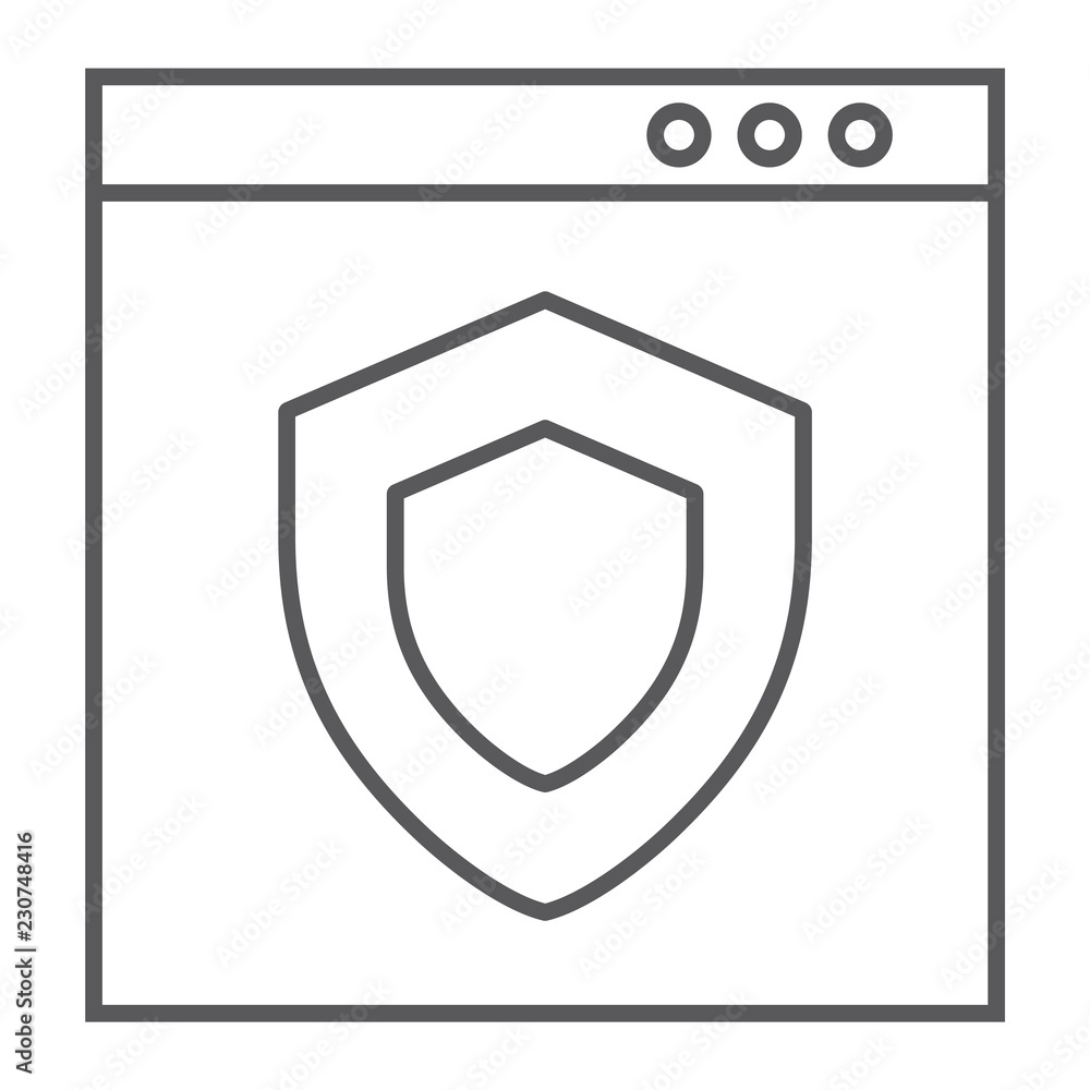Poster internet security thin line icon, safety and network, shield sign, vector graphics, a linear pattern