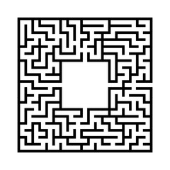 Black abstract square maze with a place for your image. An interesting and useful game for kids. A simple flat vector illustration isolated on a white background.
