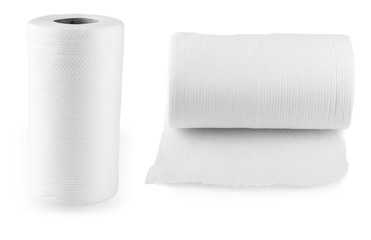 Set of roll of paper kitchen towels isolated on  white