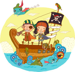 Naklejka premium Couple in nautical vessel