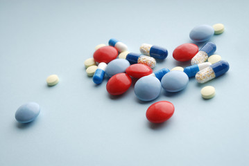 Drugs / medicine on blue