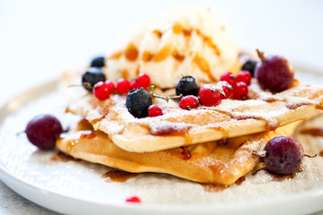 Homemade waffles with berries