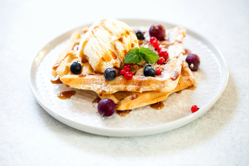 Homemade waffles with berries