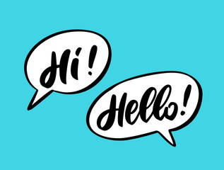 Hello and Hi. Words in speech bubbles.