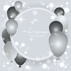 Balloons sale business template for web and print,  birthday label for sale poster decoration . Beautiful cover template for Christmas card black ,silver and white with bokeh shiny glow decoration .