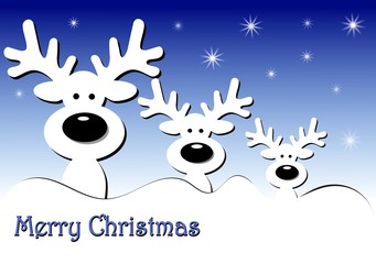 Christams Reindeers on blue gradient backgropund with stars