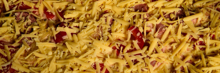 Pizza background - macro shot delicious italian pizza