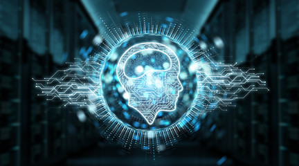 Digital artificial intelligence icon hologram 3D rendering
