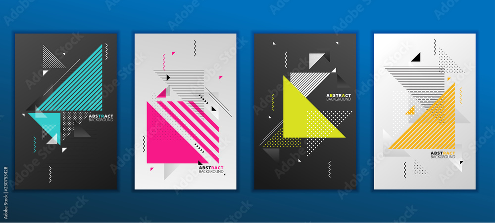 Poster abstract geometric composition forms modern background with decorative triangles and patterns backdr
