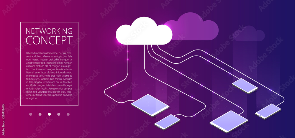 Poster modern cloud technology and networking concept. flat vector isometric illustration.