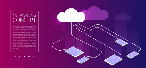 Modern cloud technology and networking concept. Flat vector isometric illustration.