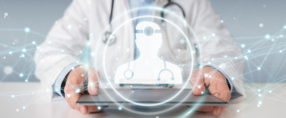 Doctor using digital medical futuristic interface 3D rendering