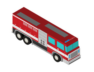  Fire truck rescue engine transportation. Firefighter emergency. Flat isometric vector.