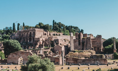 View of Roman Forum with the Temple of Saturn, Rome, Italy. Roman Forum is one of the main travel...