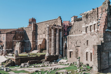 View of Roman Forum with the Temple of Saturn, Rome, Italy. Roman Forum is one of the main travel...