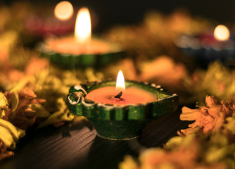 Diyas lit for celebrating Diwali festival in India