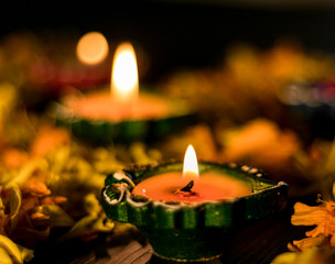 Diyas lit for celebrating Diwali festival in India